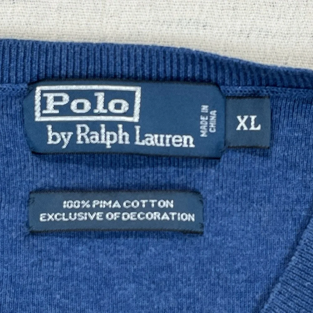 Polo Ralph‎ Lauren Mens Size XL Blue Pima Cotton V-Neck Long Sleeve Sweater